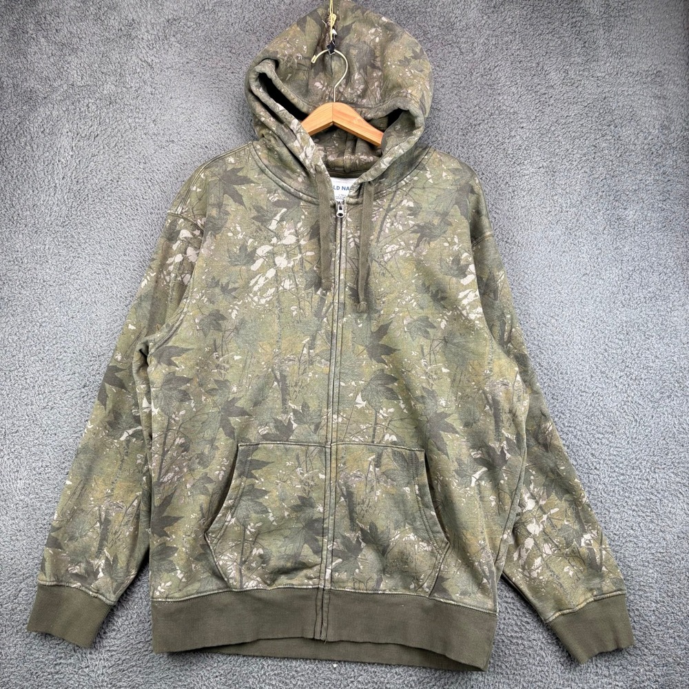 Old Navy Mens Large Tall Green Camo Full Zip Hoodie Camouflage Sweatshirt